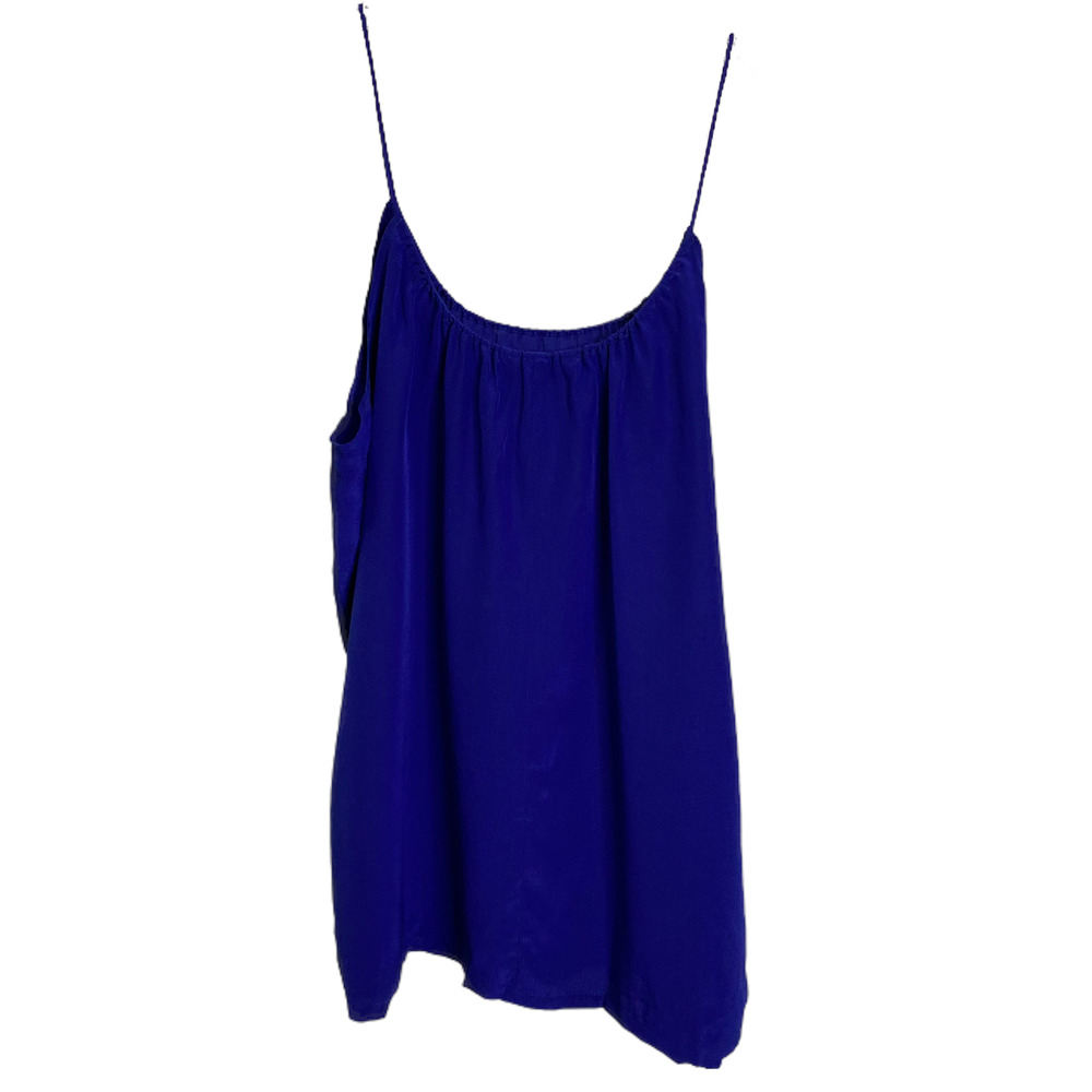 Tucker Women's Tank Top Blue 100% Silk‎ Sleeveless Spaghetti Strap Scoop Neck L